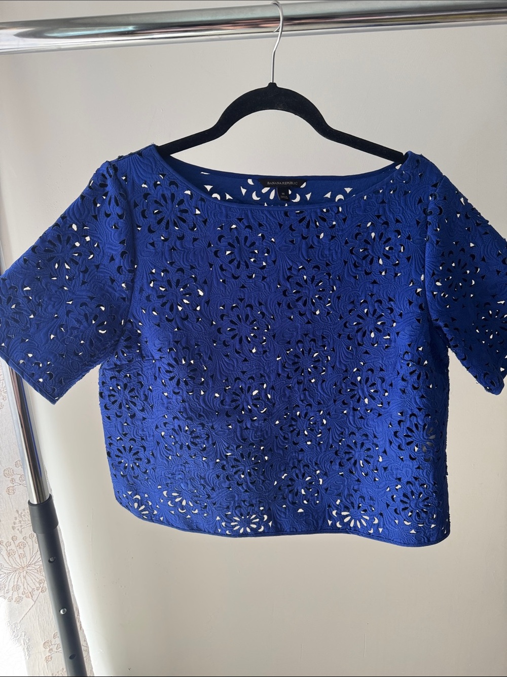 Banana Republic Cobalt Blue Eyelet Boxy Crop Top
